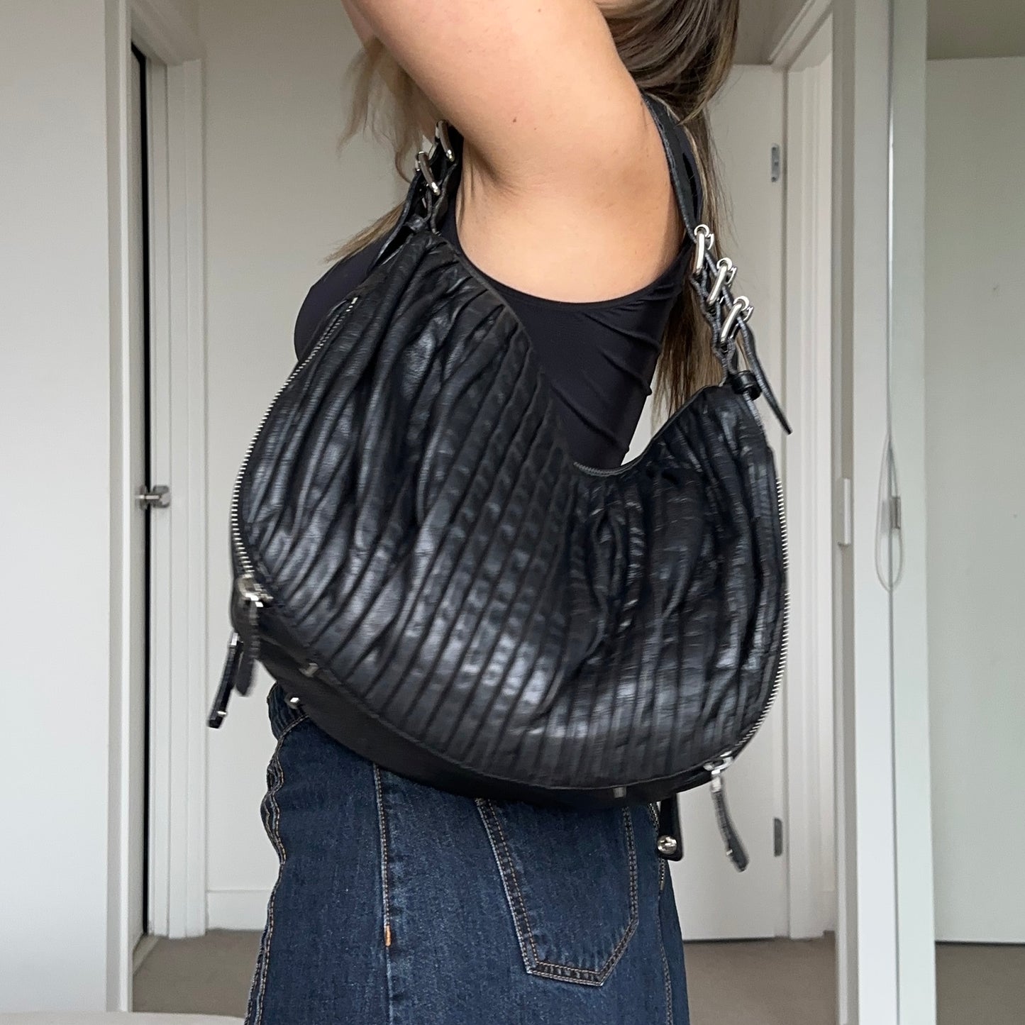 Miu Miu Rare Large Leather Buckle Crescent Bag