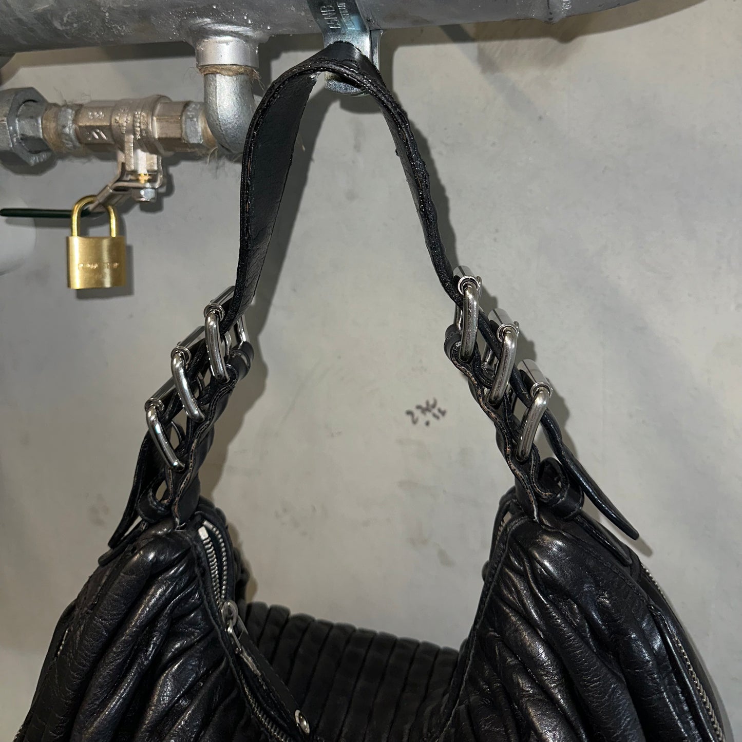Miu Miu Rare Large Leather Buckle Crescent Bag