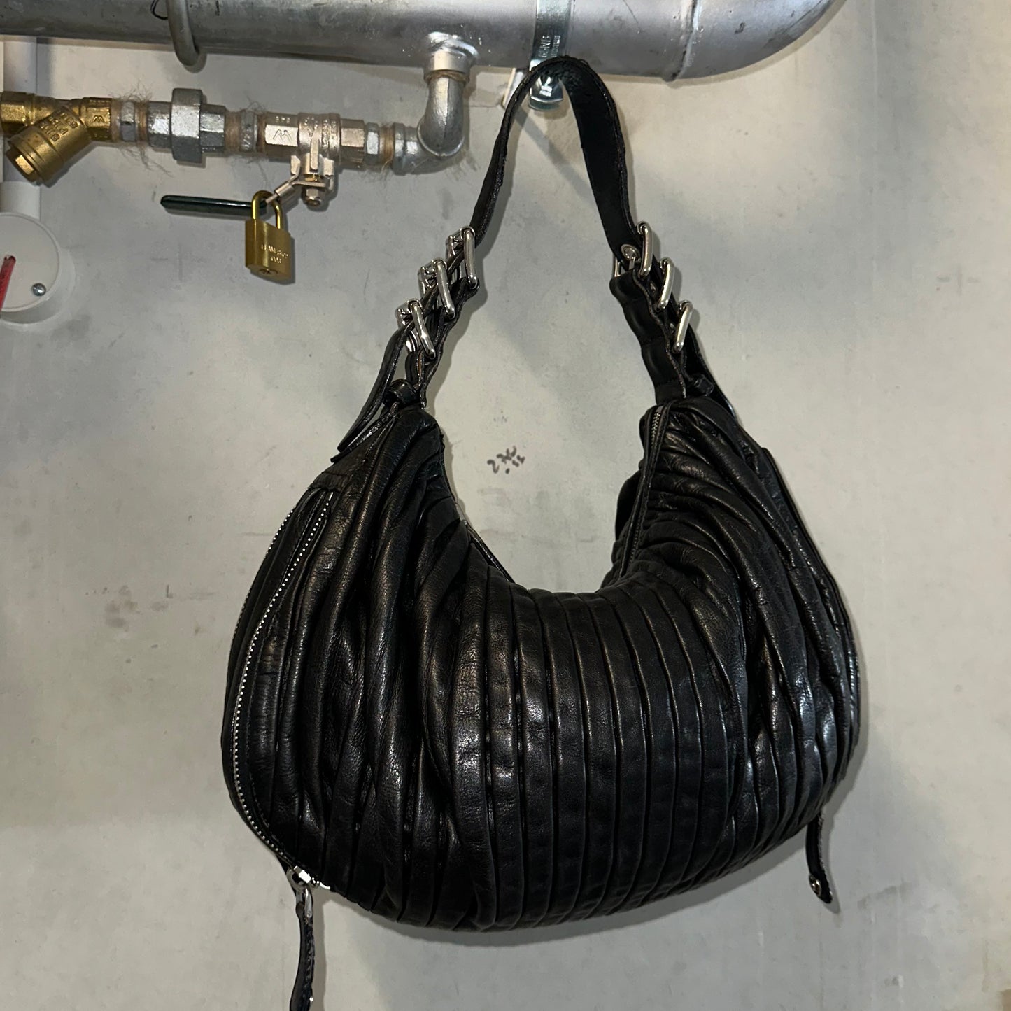 Miu Miu Rare Large Leather Buckle Crescent Bag