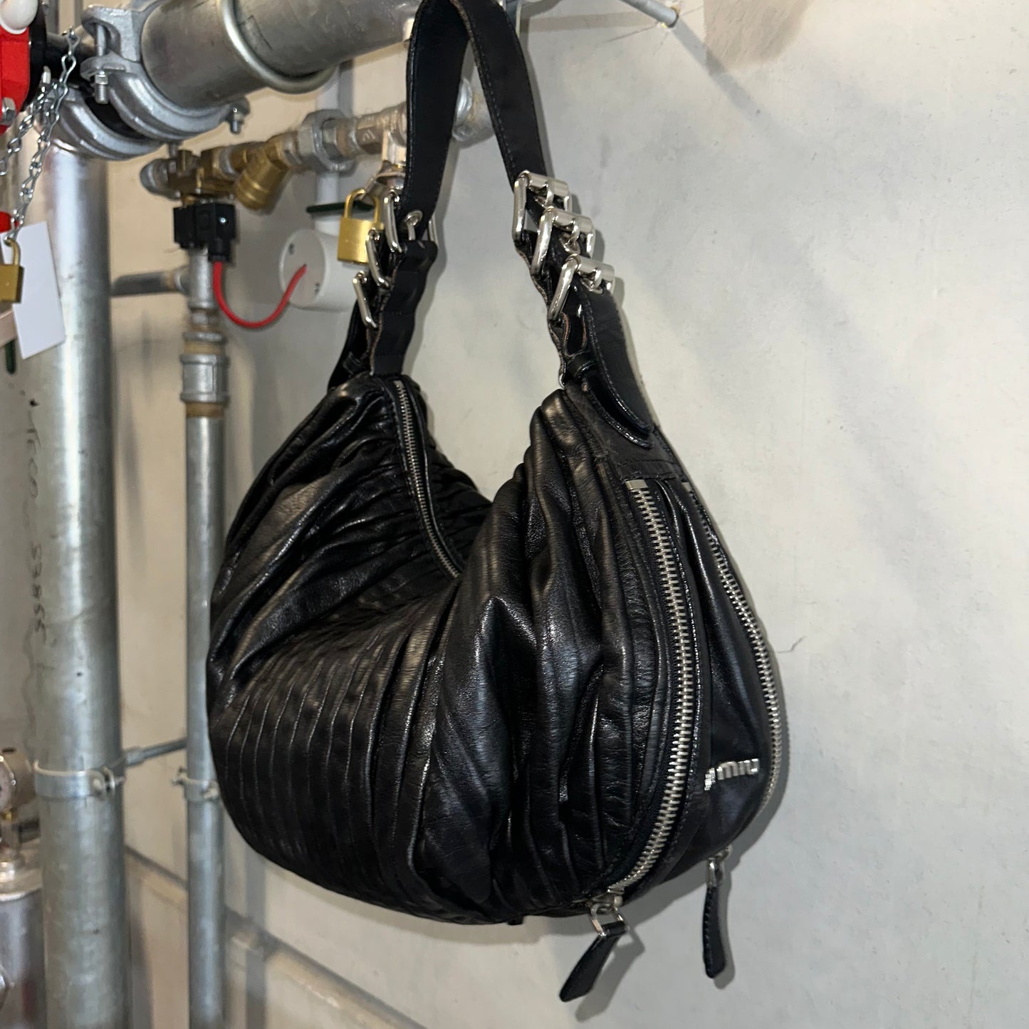 Miu Miu Rare Large Leather Buckle Crescent Bag