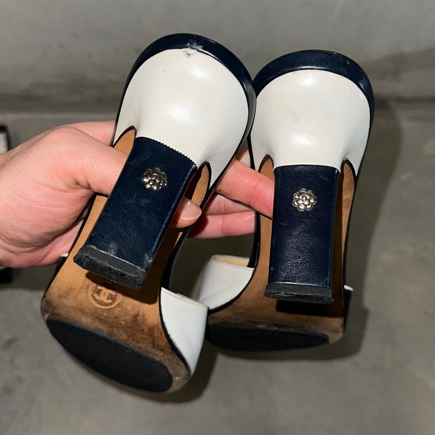 Chanel Black & White Buckle Heels (40)