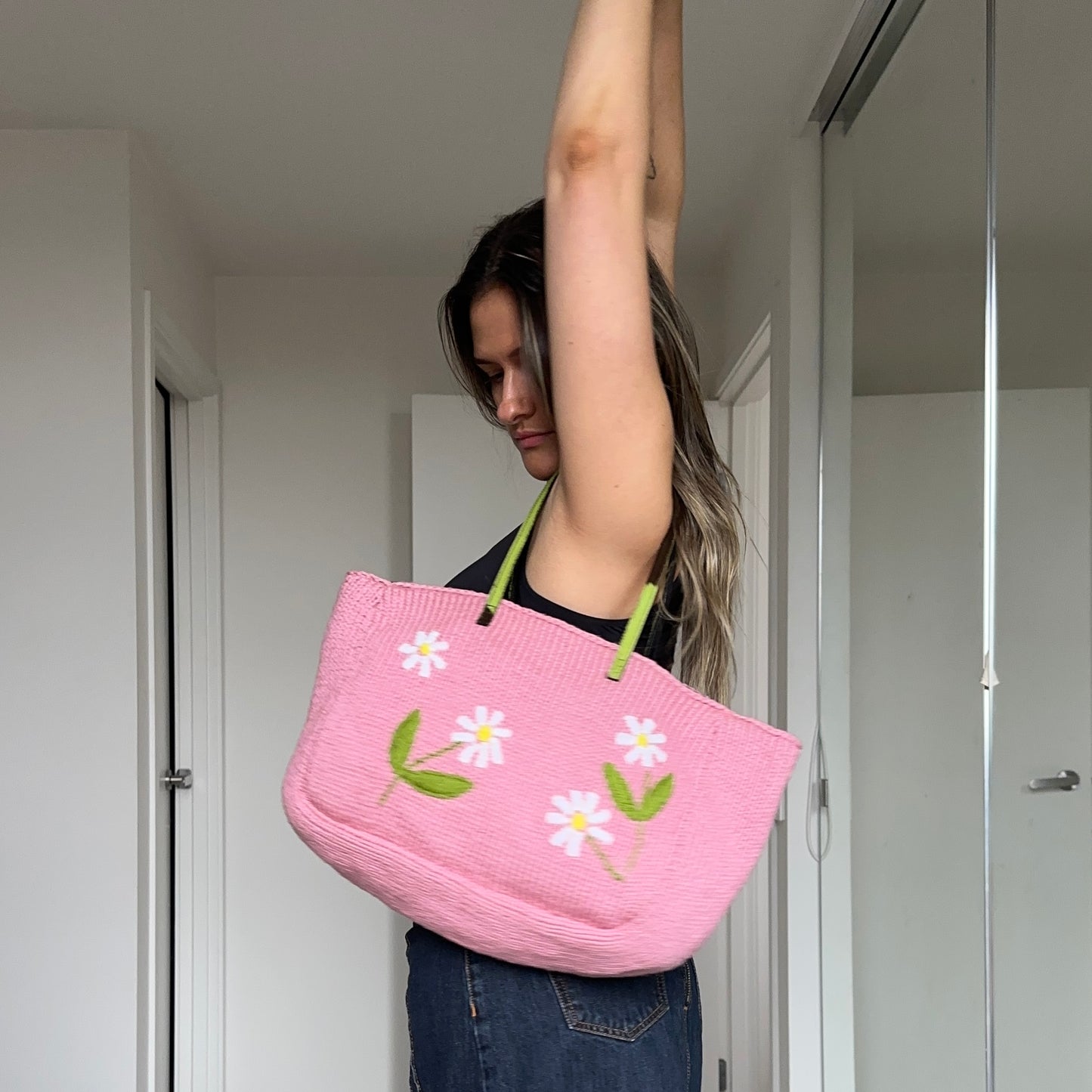 Fendi Rare Floral Knit and Cowhide Tote