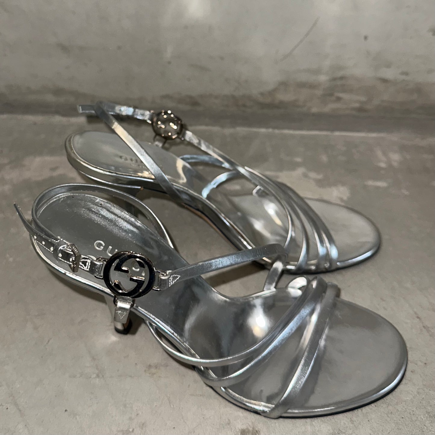 Gucci by Tom Ford Silver Strappy Logo Heels (35)
