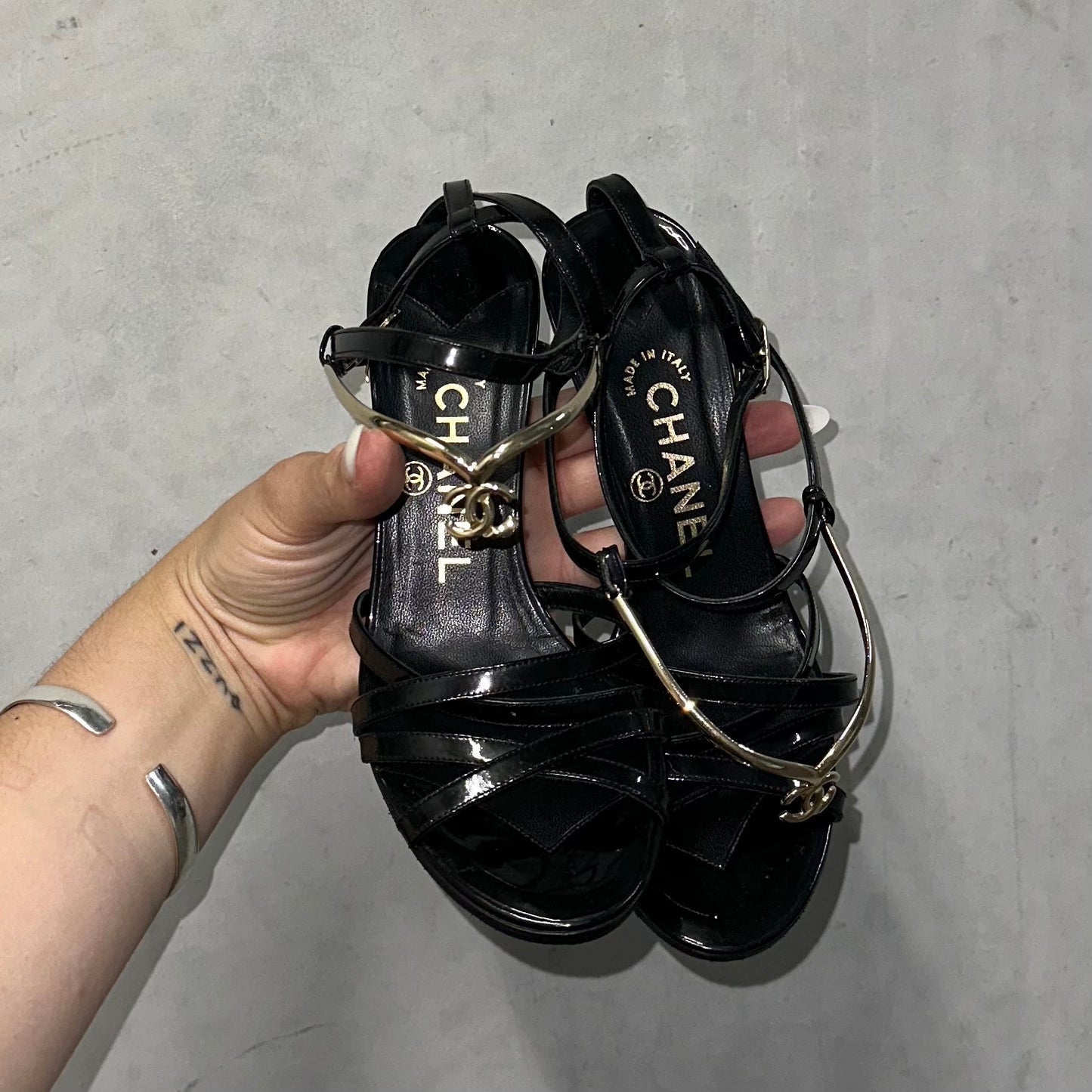 Chanel Strappy Heels with Gold Hardware (35)