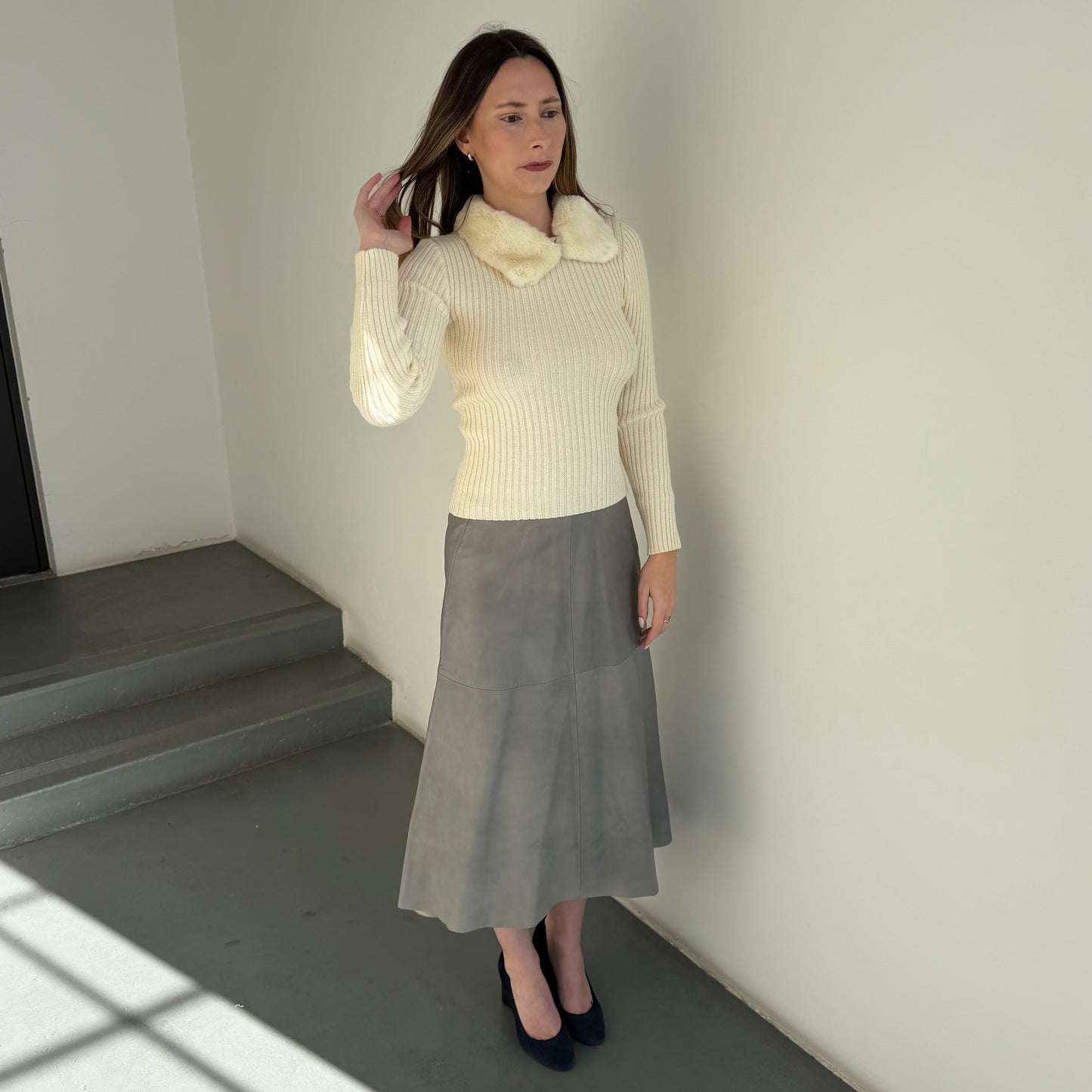 DKNY Grey Leather Skirt