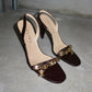 Celine Croc Print Leather Heels with Gold Charm Hardware (38)