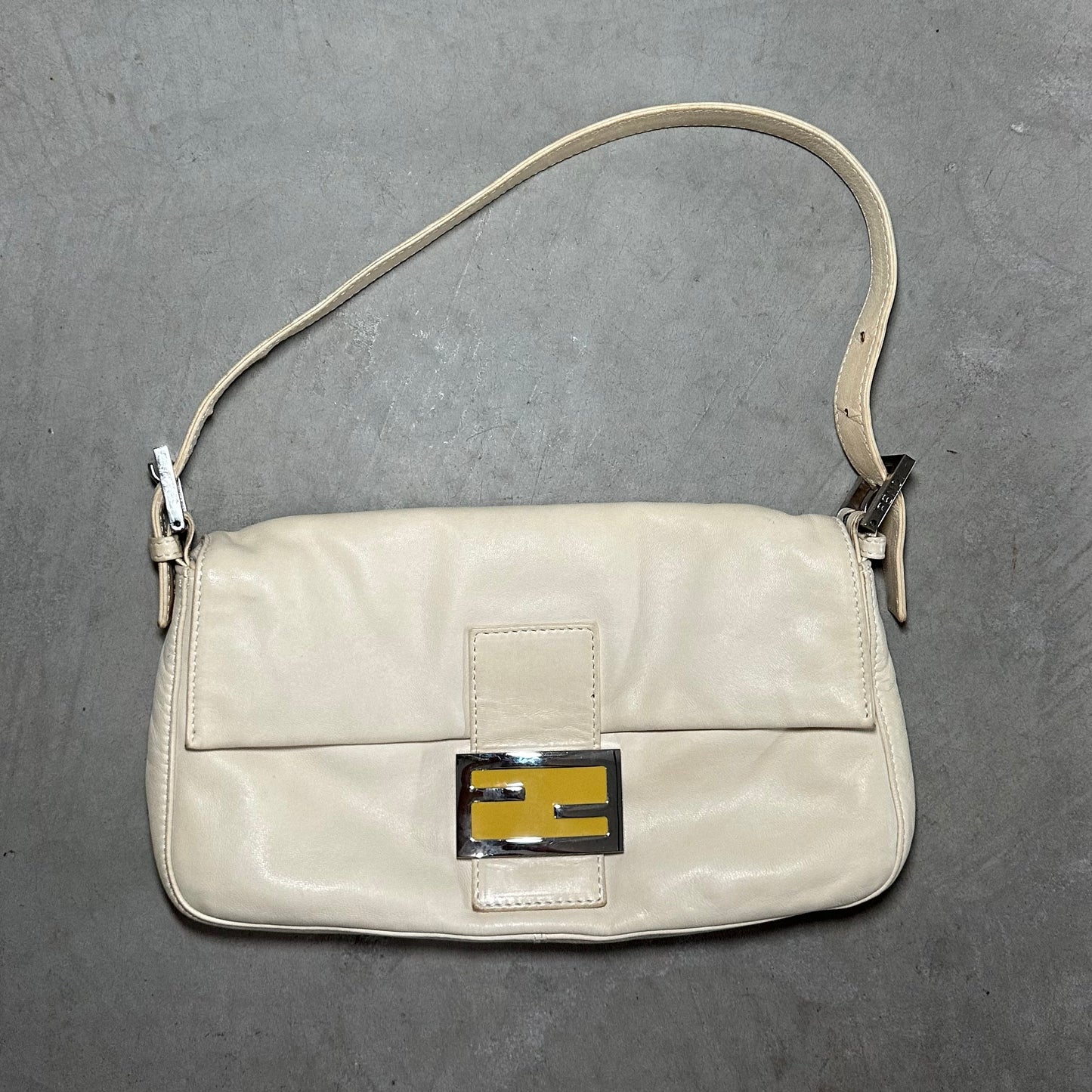 Fendi White Leather Baguette