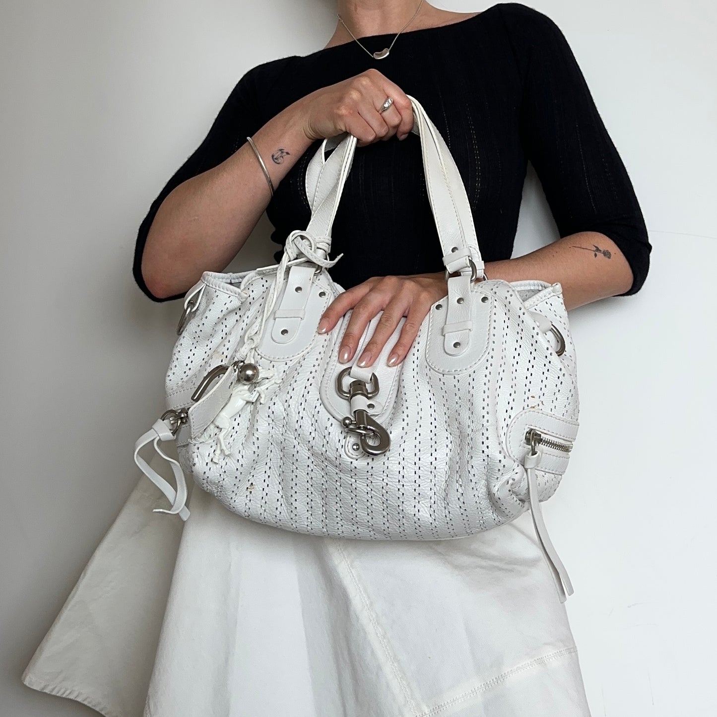 Chloé White Perforated Leather Kerala Bag