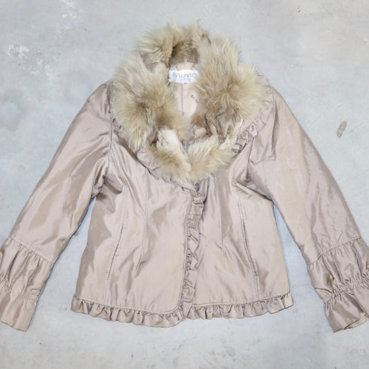 Balmain Grey Nylon and Fur Coat