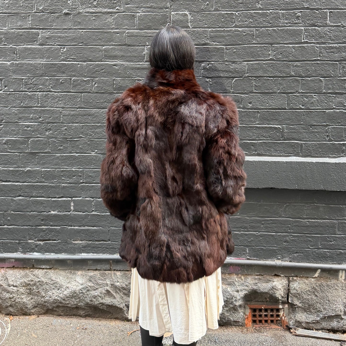 Vintage Dark Brown Real Fur Coat