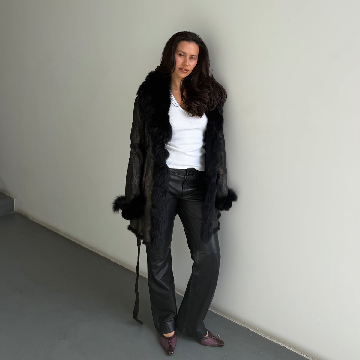 Vintage Fur Lined Leather Coat