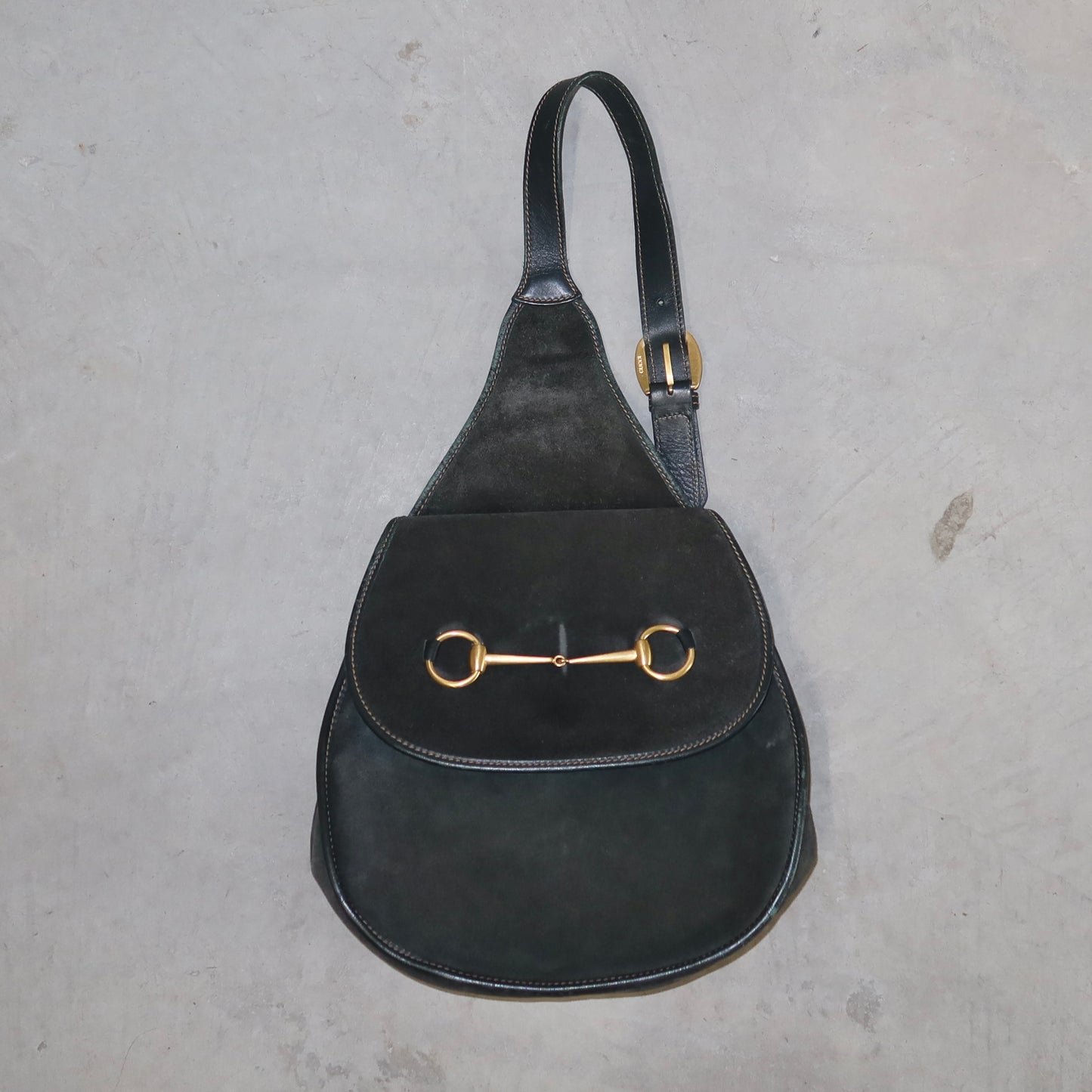 Gucci Dark Green Suede Horse-bit Crossbody