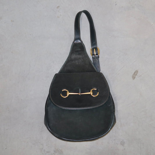 Gucci Dark Green Suede Horse-bit Crossbody