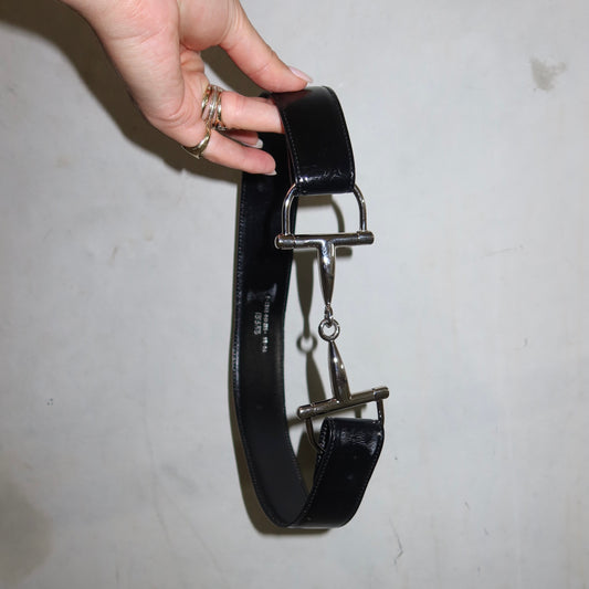 Gucci Patent Black Horse-Bit Belt