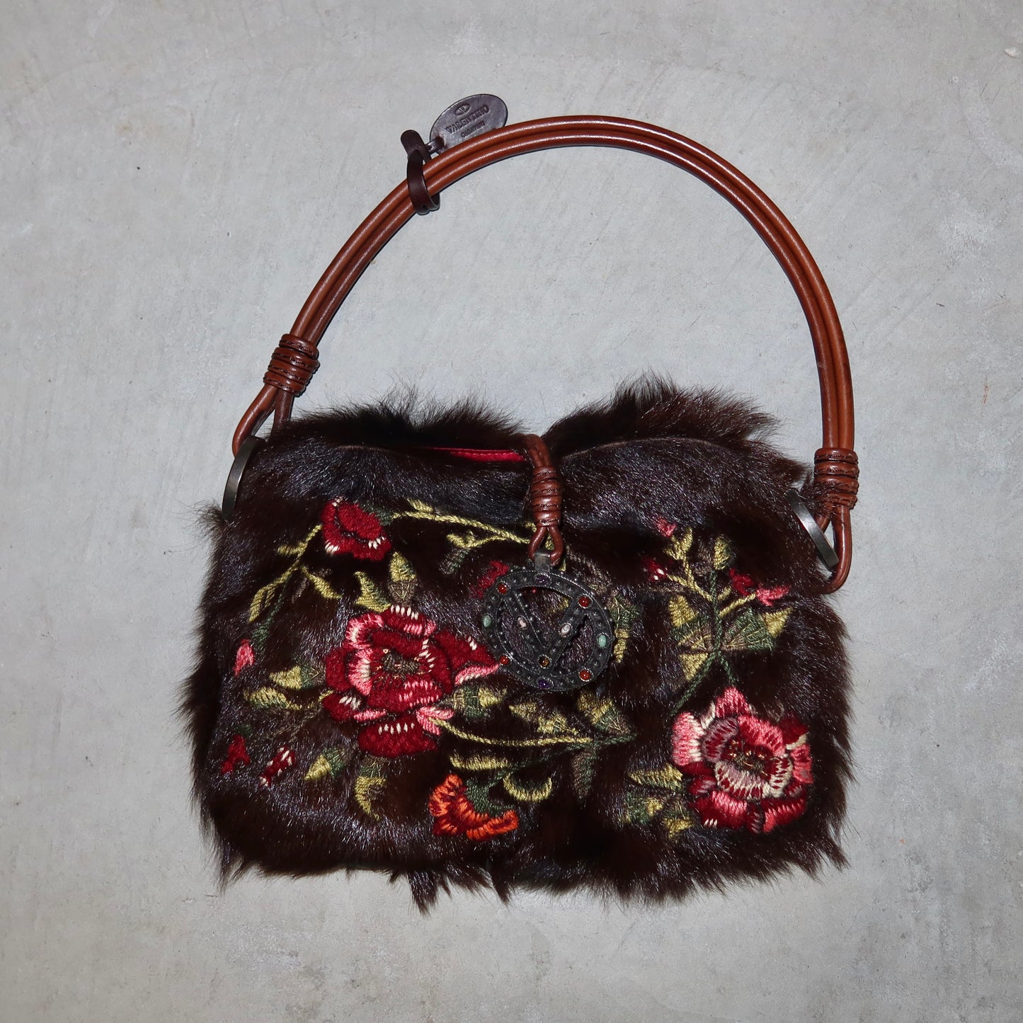 Valentino Embroidered Fur Bag