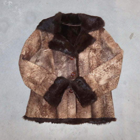 Vintage Brown Leather and Real Fur Jacket