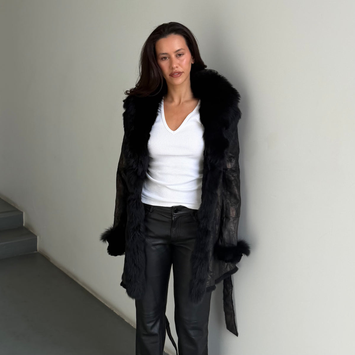 Vintage Fur Lined Leather Coat