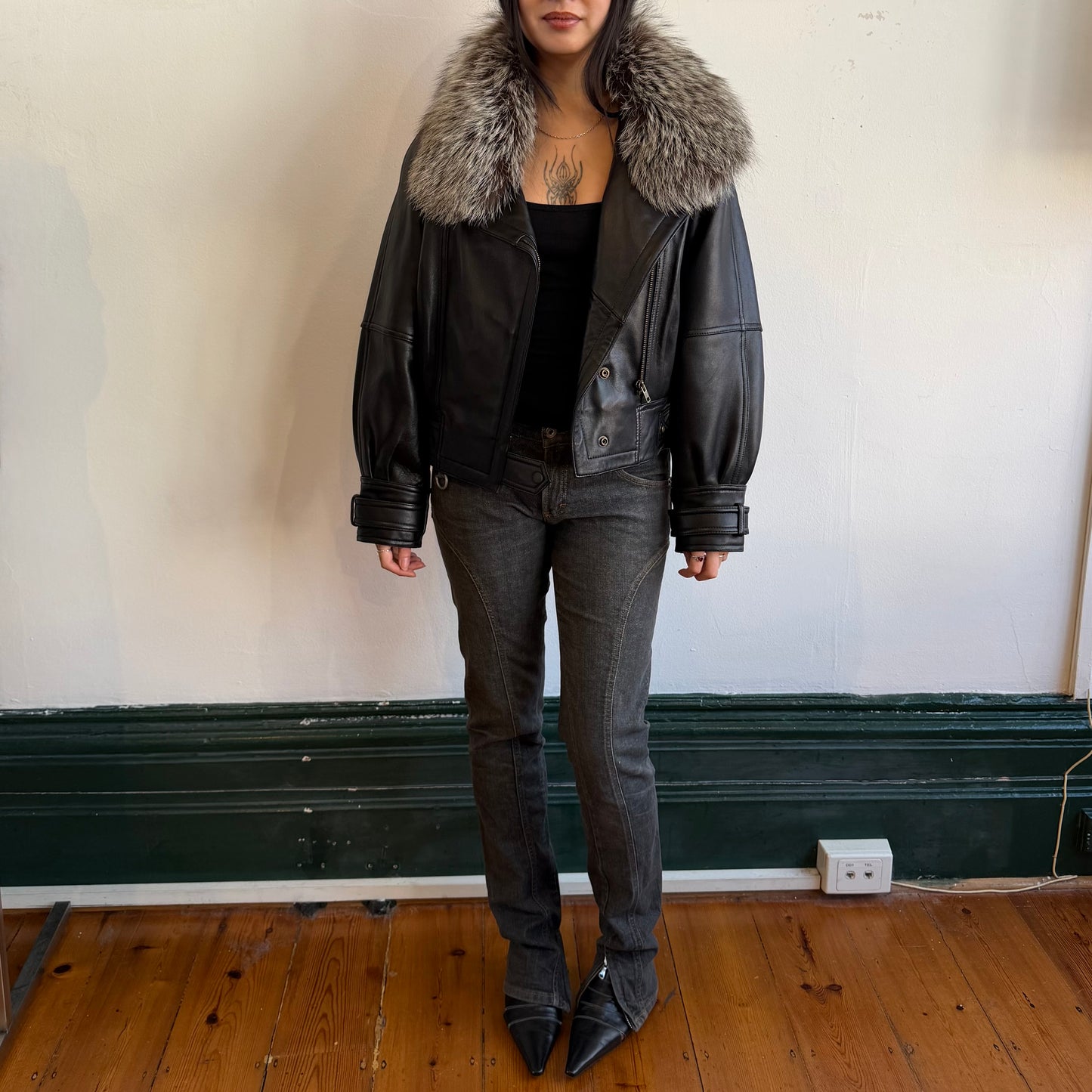 Vintage Leather and Fox Fur Bomber