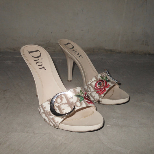 Dior Embroidered Trotter Heels (37.5)