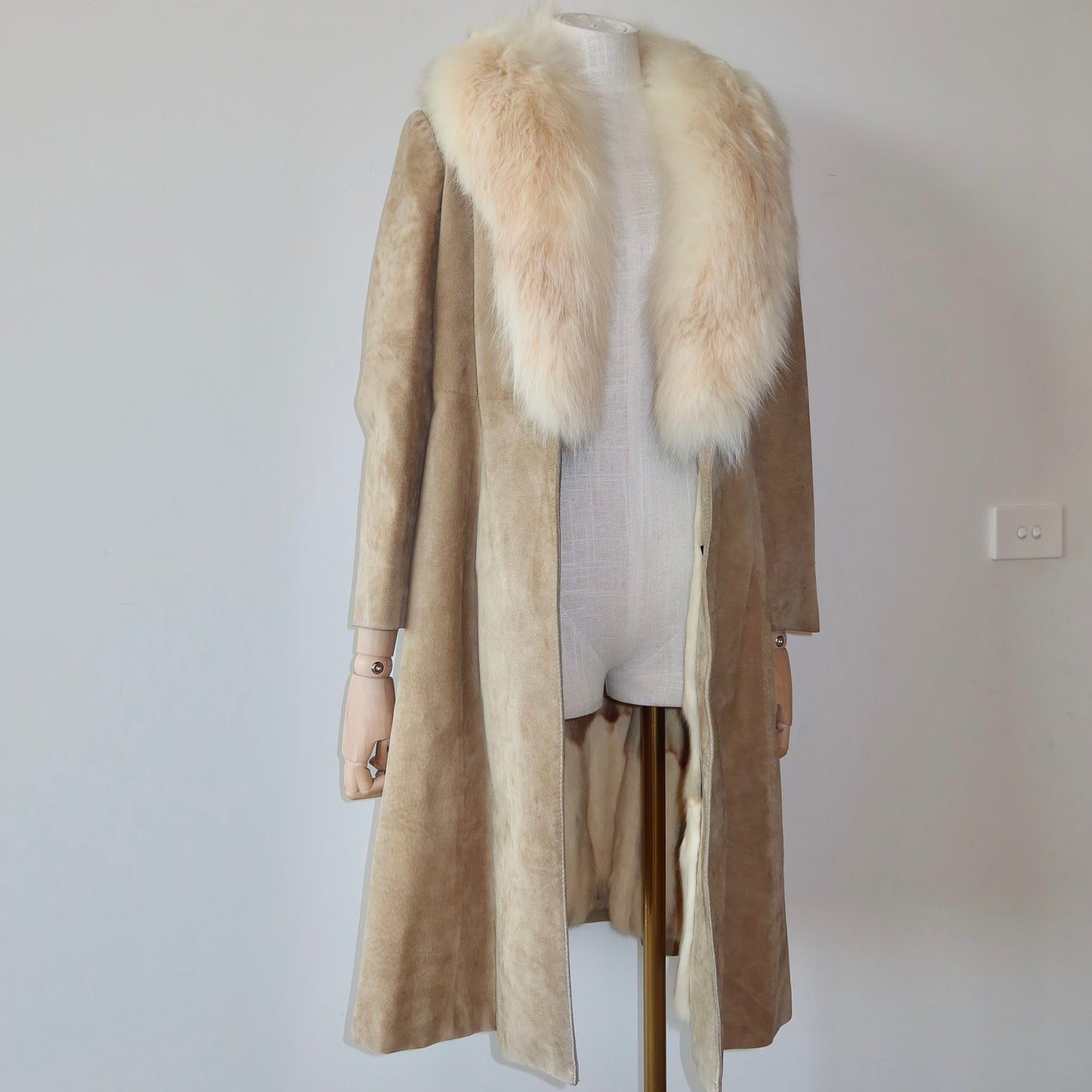 Vintage Suede Trench with Fox Fur Collar and Lining