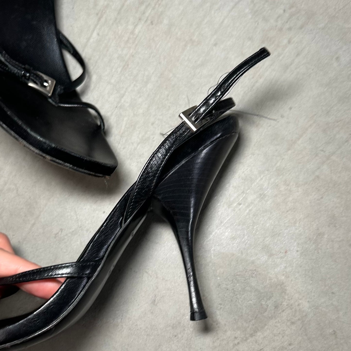 Prada Black Leather Buckle Heels (40)