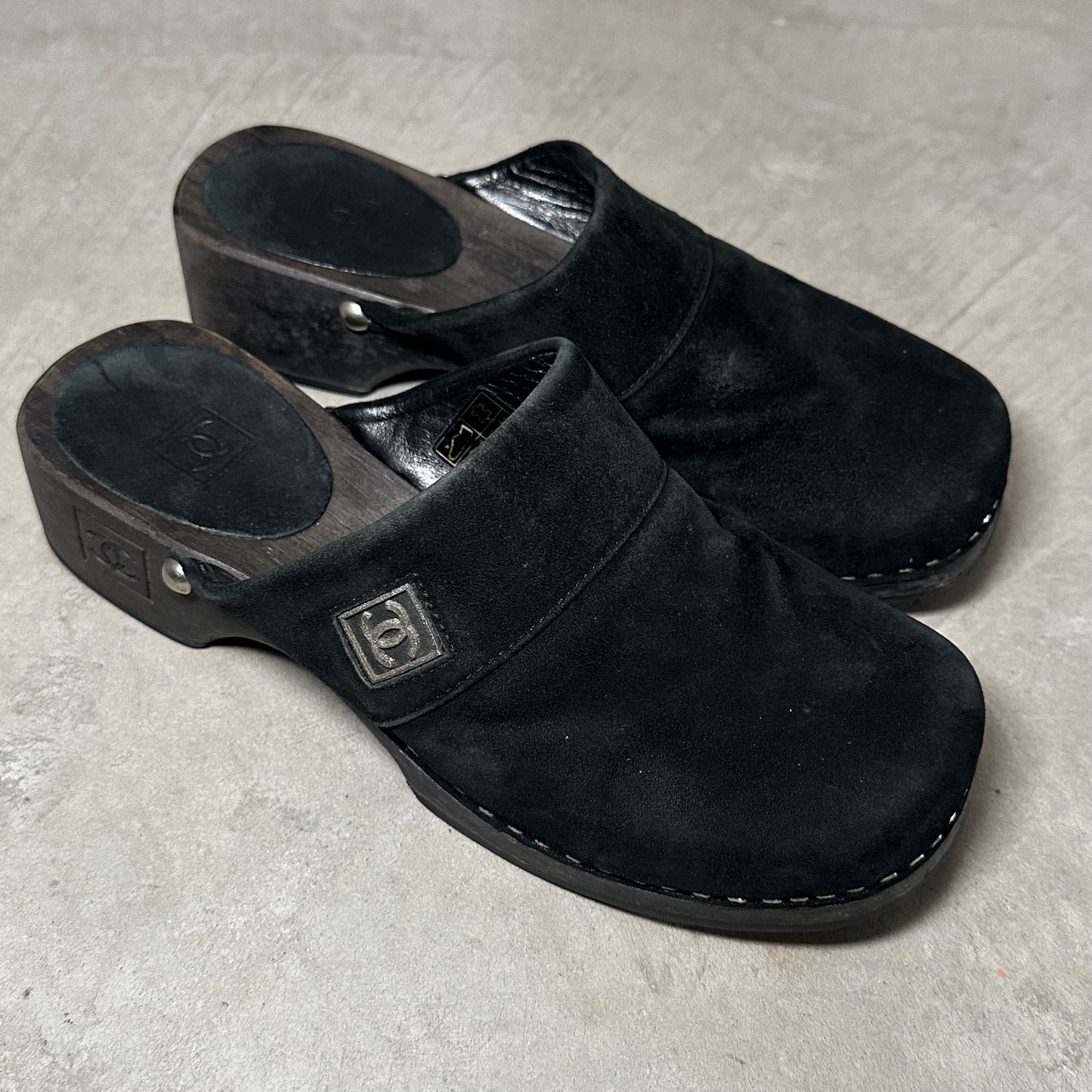 Chanel Black Suede Clogs (36)