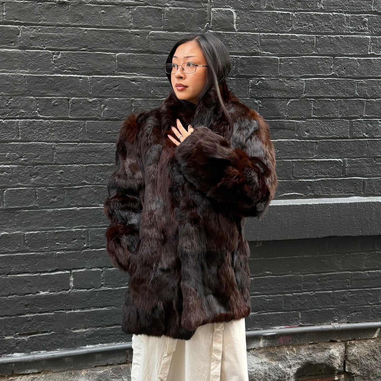 Vintage Dark Brown Real Fur Coat