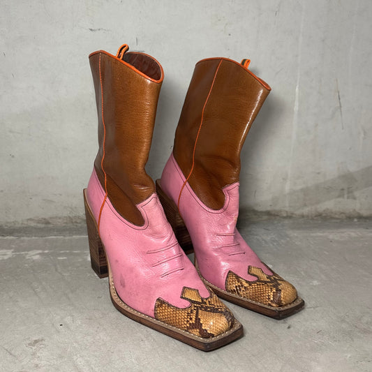 Miu Miu Rare SS1999 Pink and Python Cowboy Boots (38)