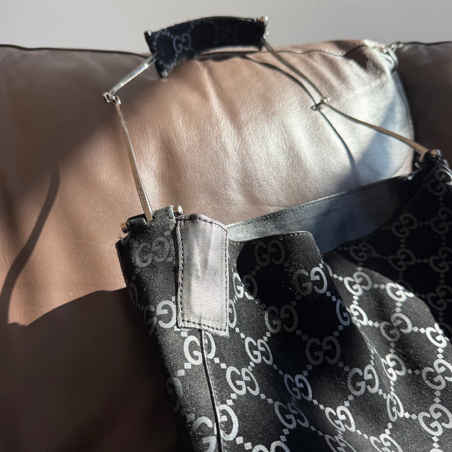 Gucci Suede Horsebit Handle Monogram Bag