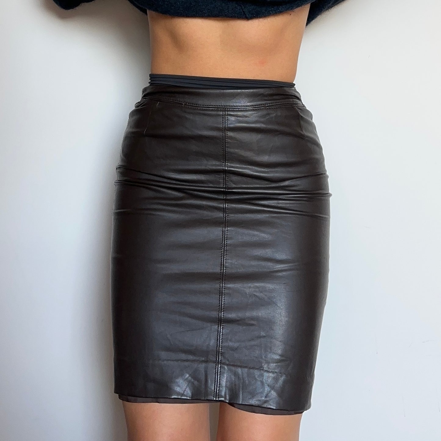 Burberry Brown Leather Pencil Skirt