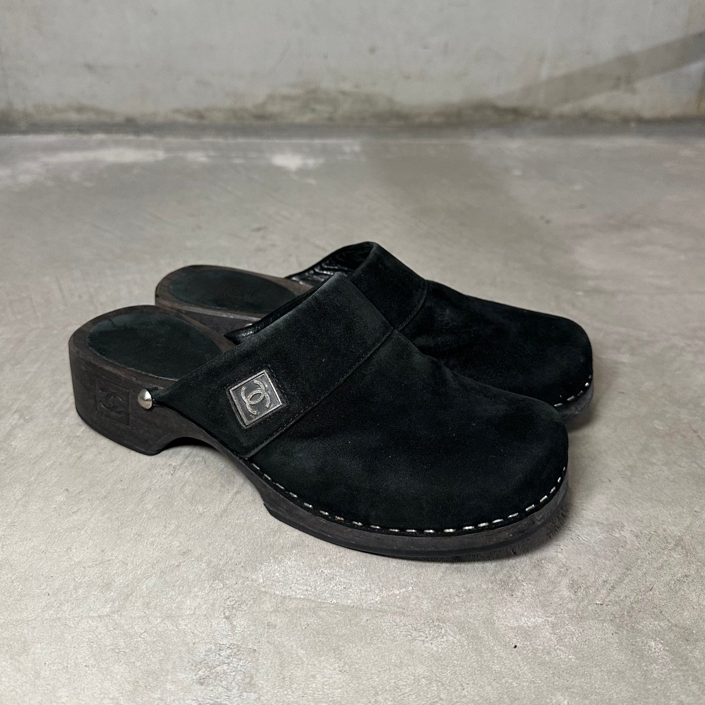 Chanel Black Suede Clogs (36)