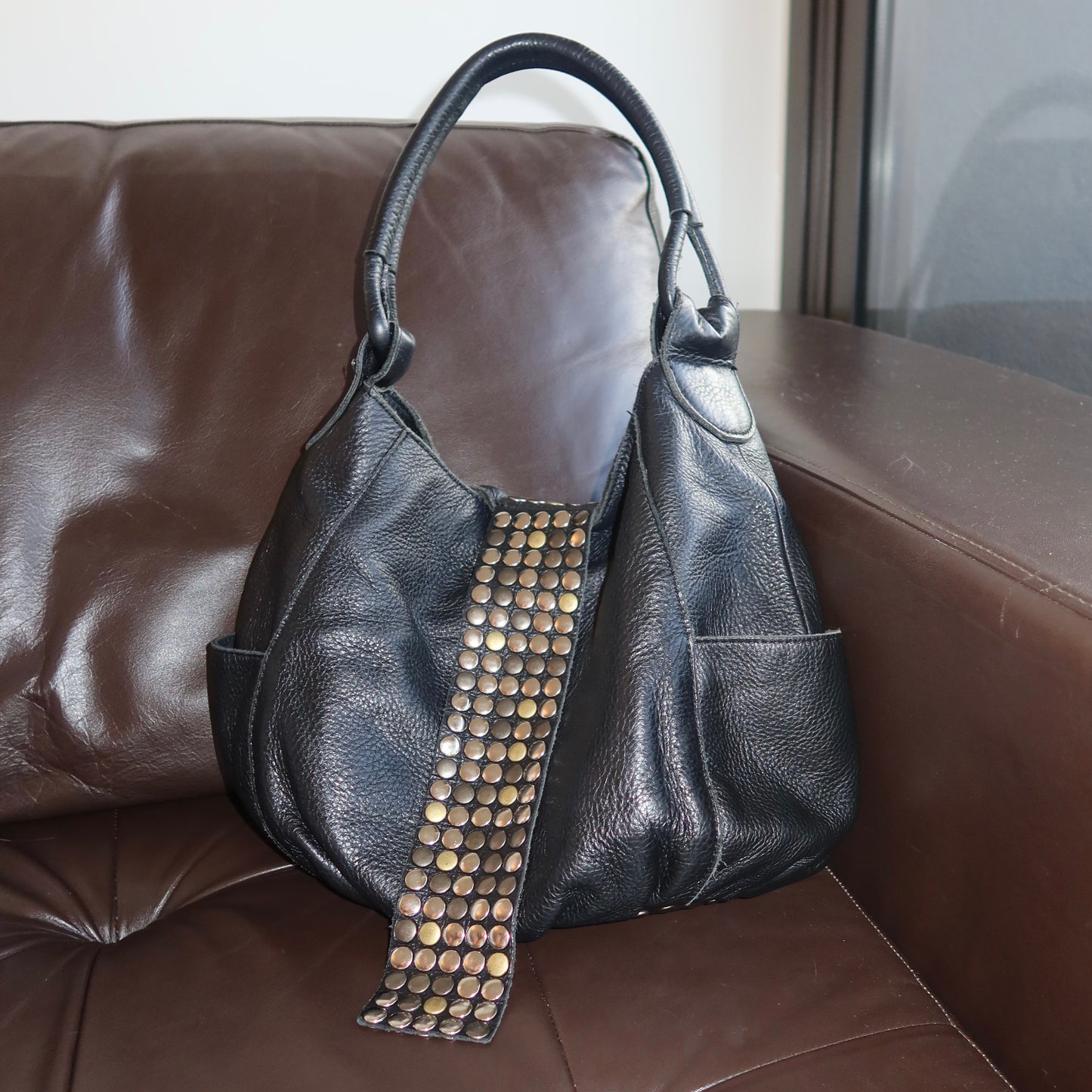 Tres Studded Leather Bag