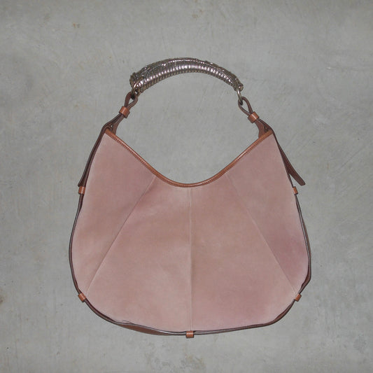 YSL Rare Pink Suede Mombasa with Silver Horn Handle