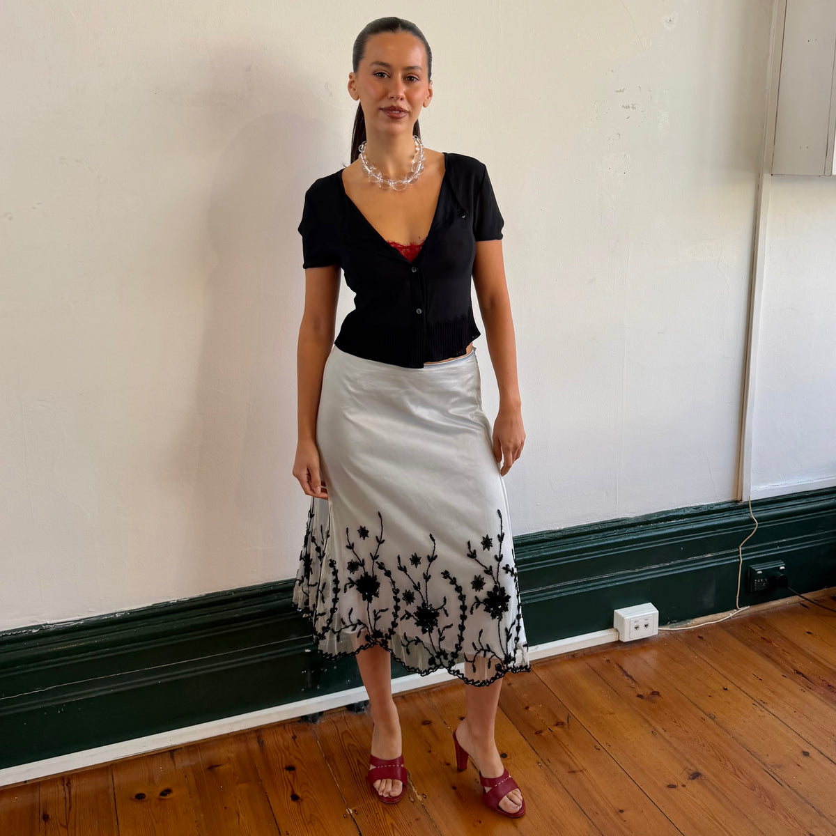 Vintage Designer Beaded Midi Skirt