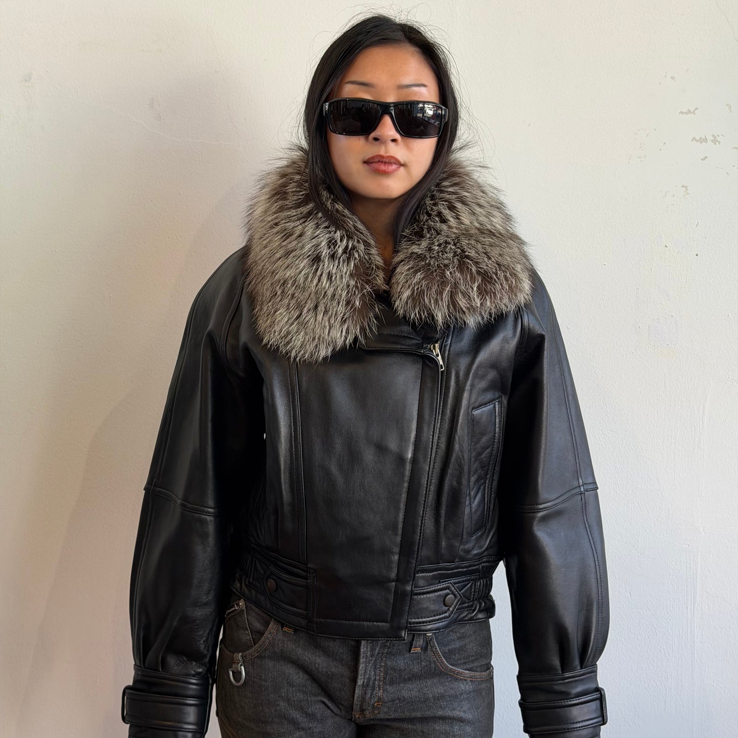 Vintage Leather and Fox Fur Bomber