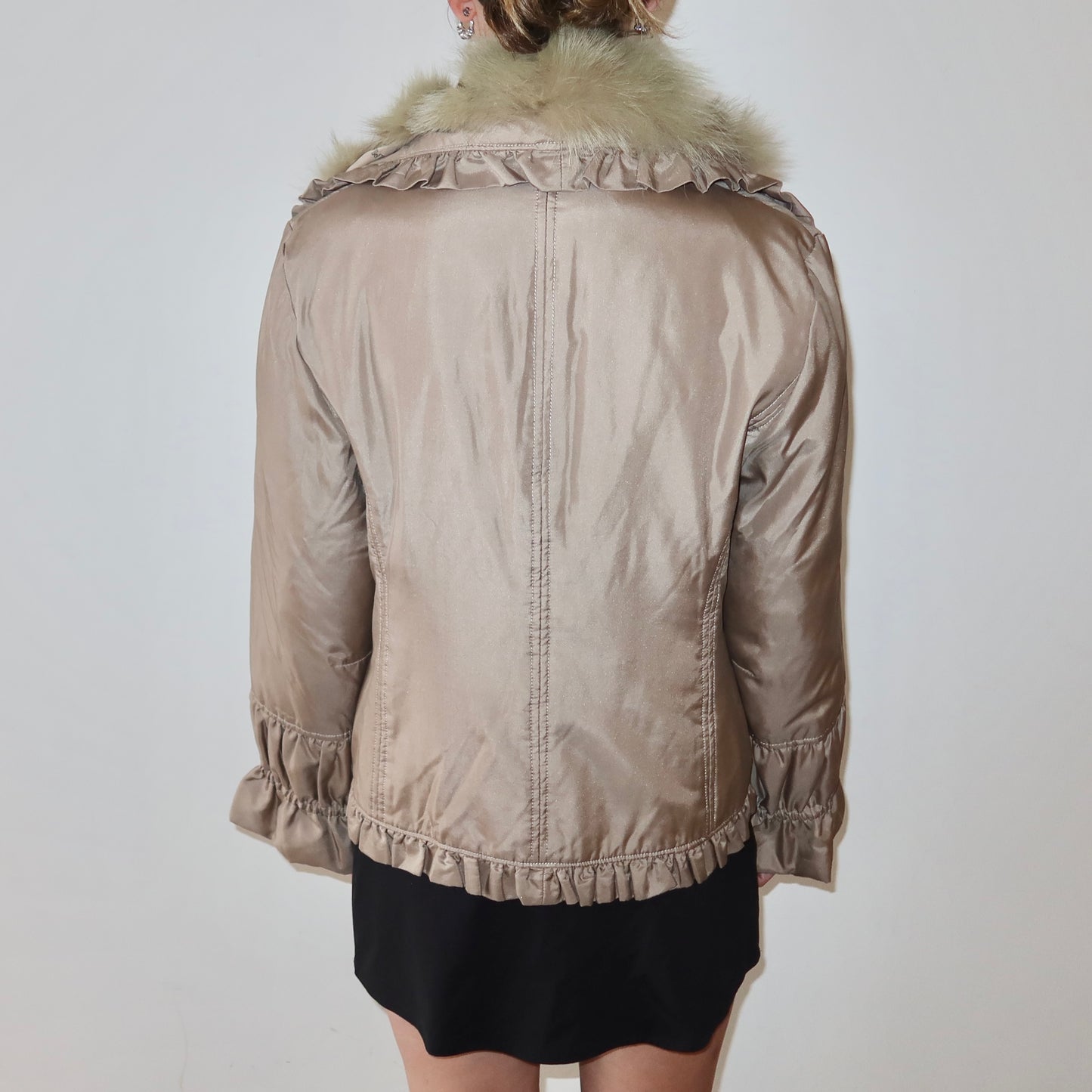 Balmain Grey Nylon and Fur Coat