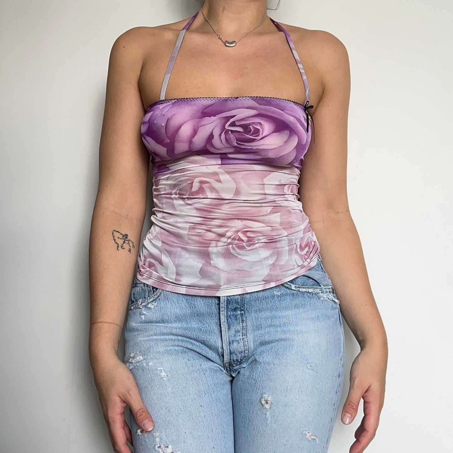 Roberto Cavalli Rose Print Halter Neck Top