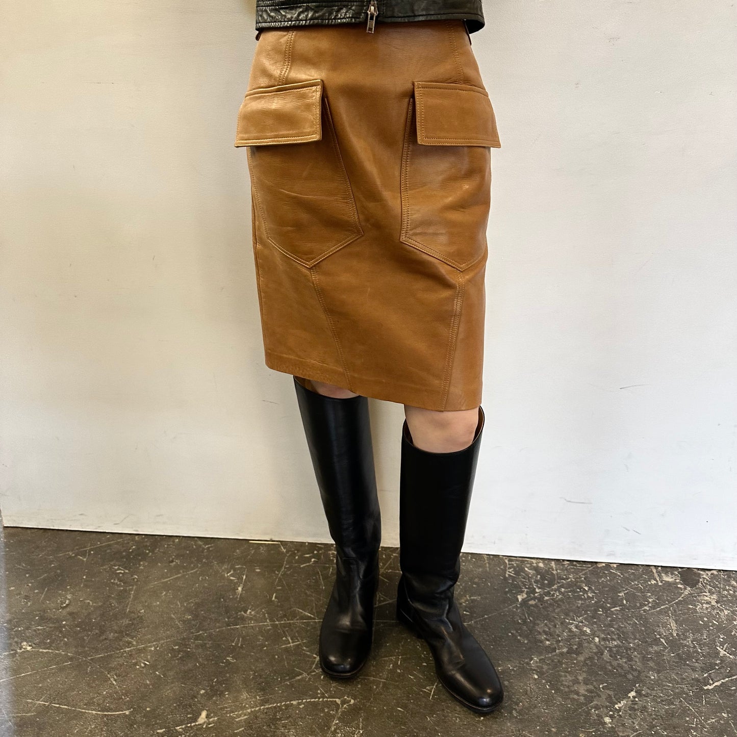 Loewe Tan Leather Midi Skirt