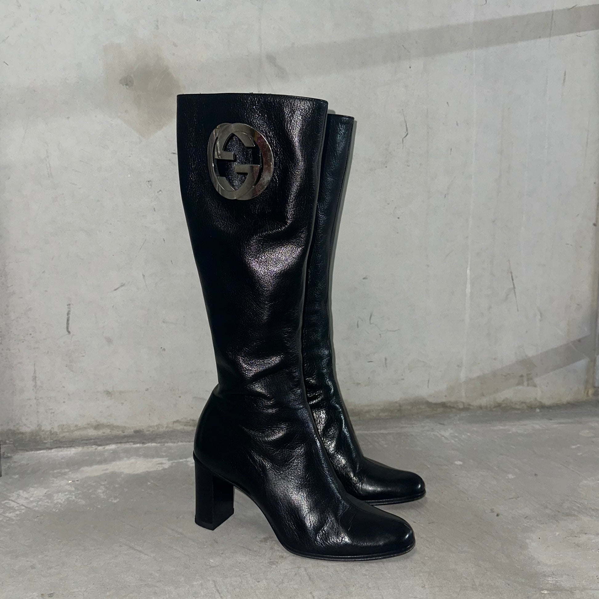 Gucci Logo Knee High Boots 36 Guzzi Archive