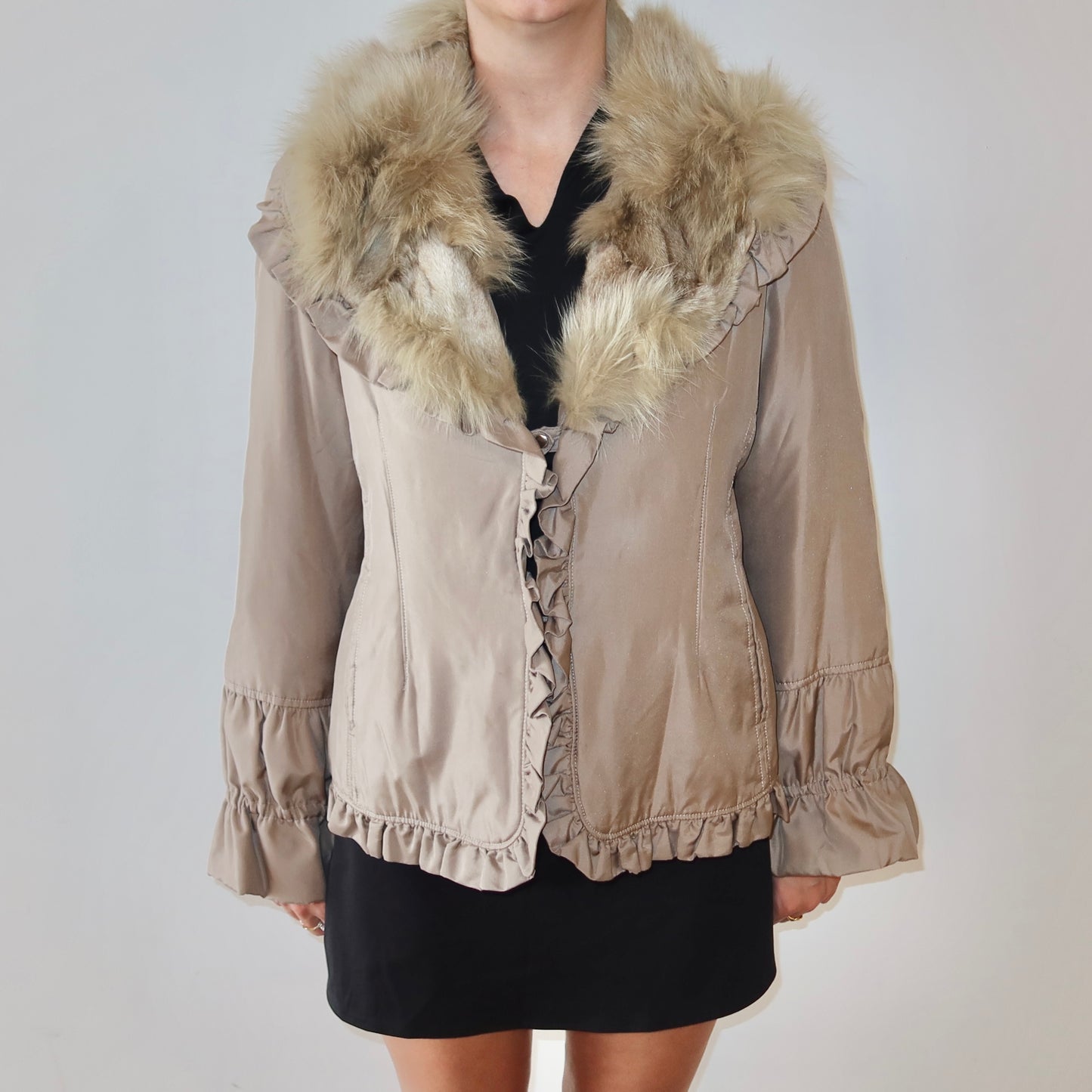 Balmain Grey Nylon and Fur Coat