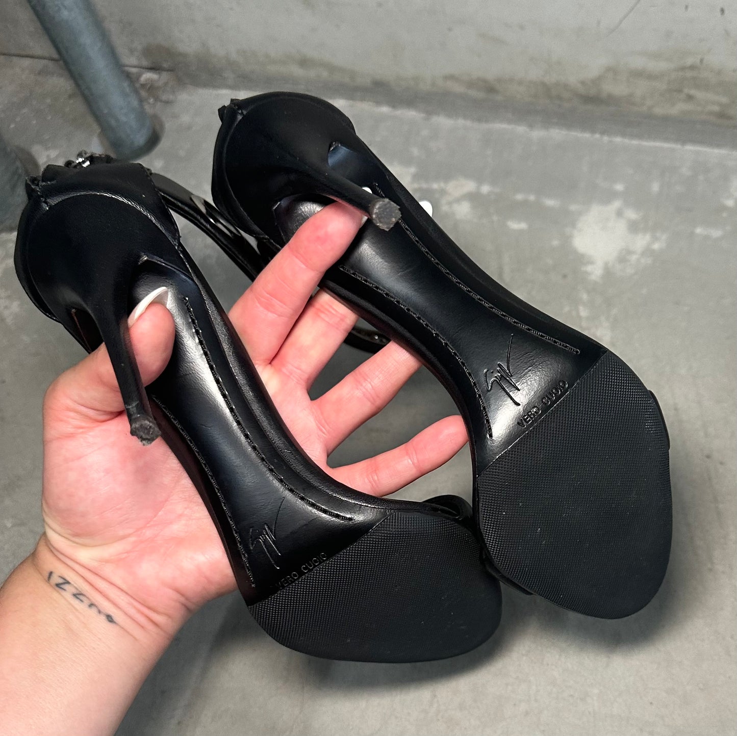 Giuseppe Zanotti Black Leather Grommet Heels (38)