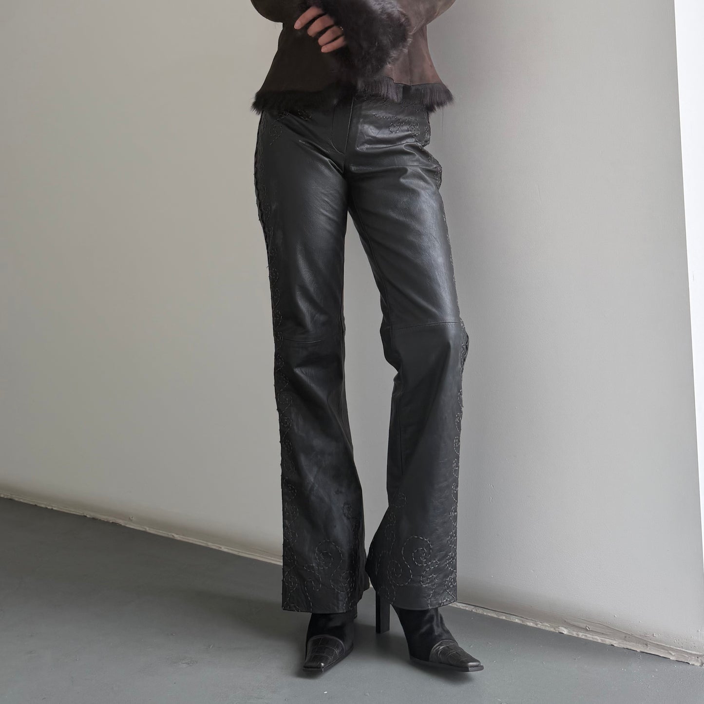 Philosophy di Alberta Ferretti Embroidered Leather Trousers