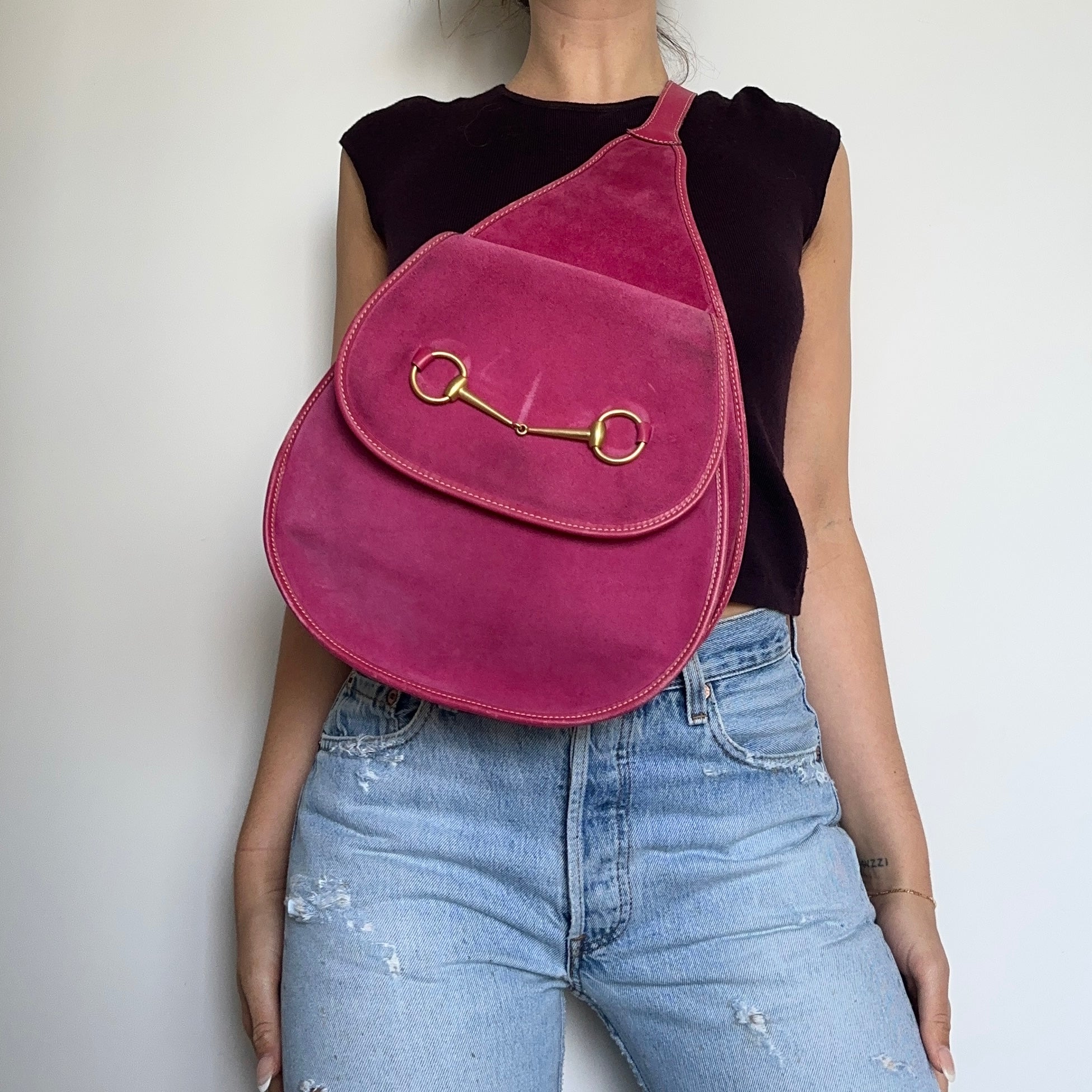 Gucci Hot Pink Suede Crossbody Guzzi Archive