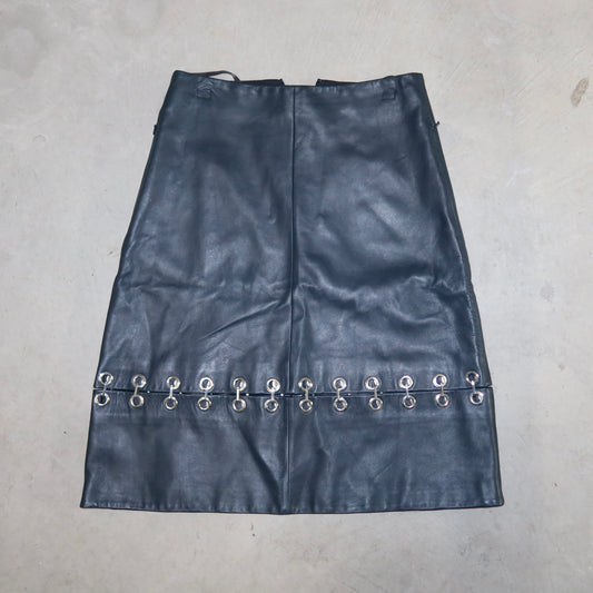 Tibi Blue Leather Grommet Skirt