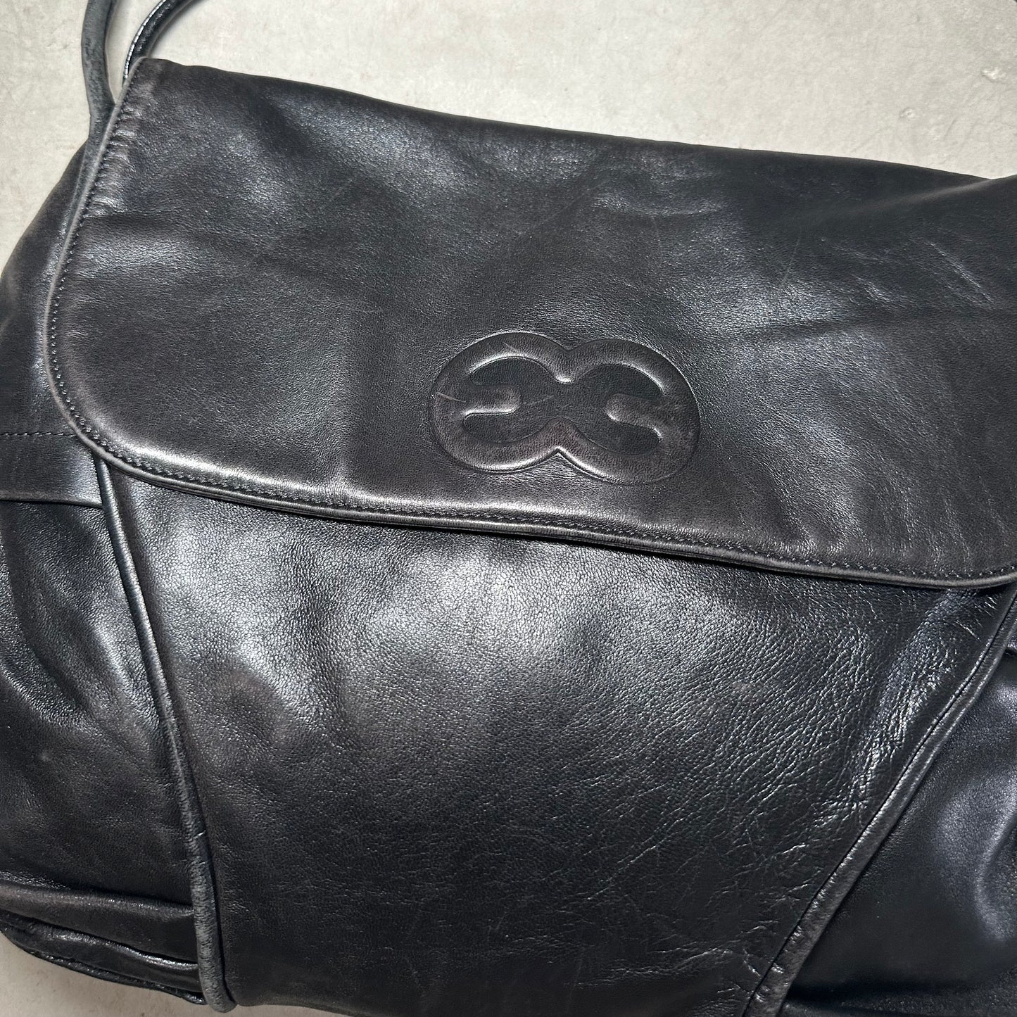 Escada Black Leather Logo Flap Bag