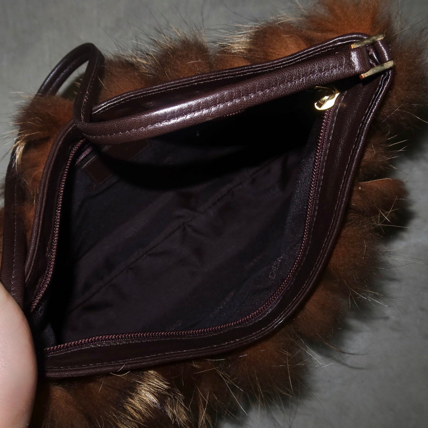 Vintage Italian Real Fur Trim Leather Bag