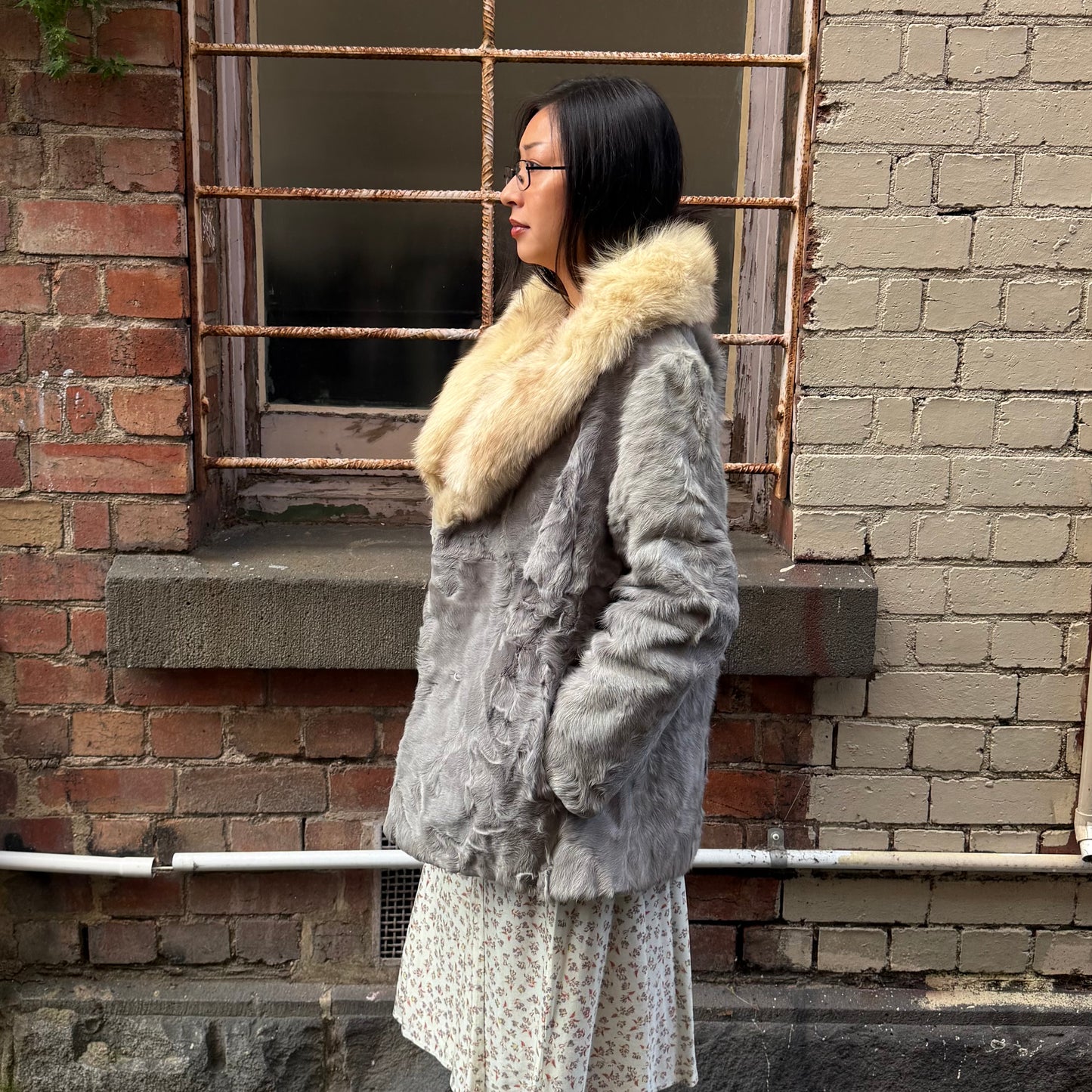 Vintage Blue Lamb and Fox Fur Coat