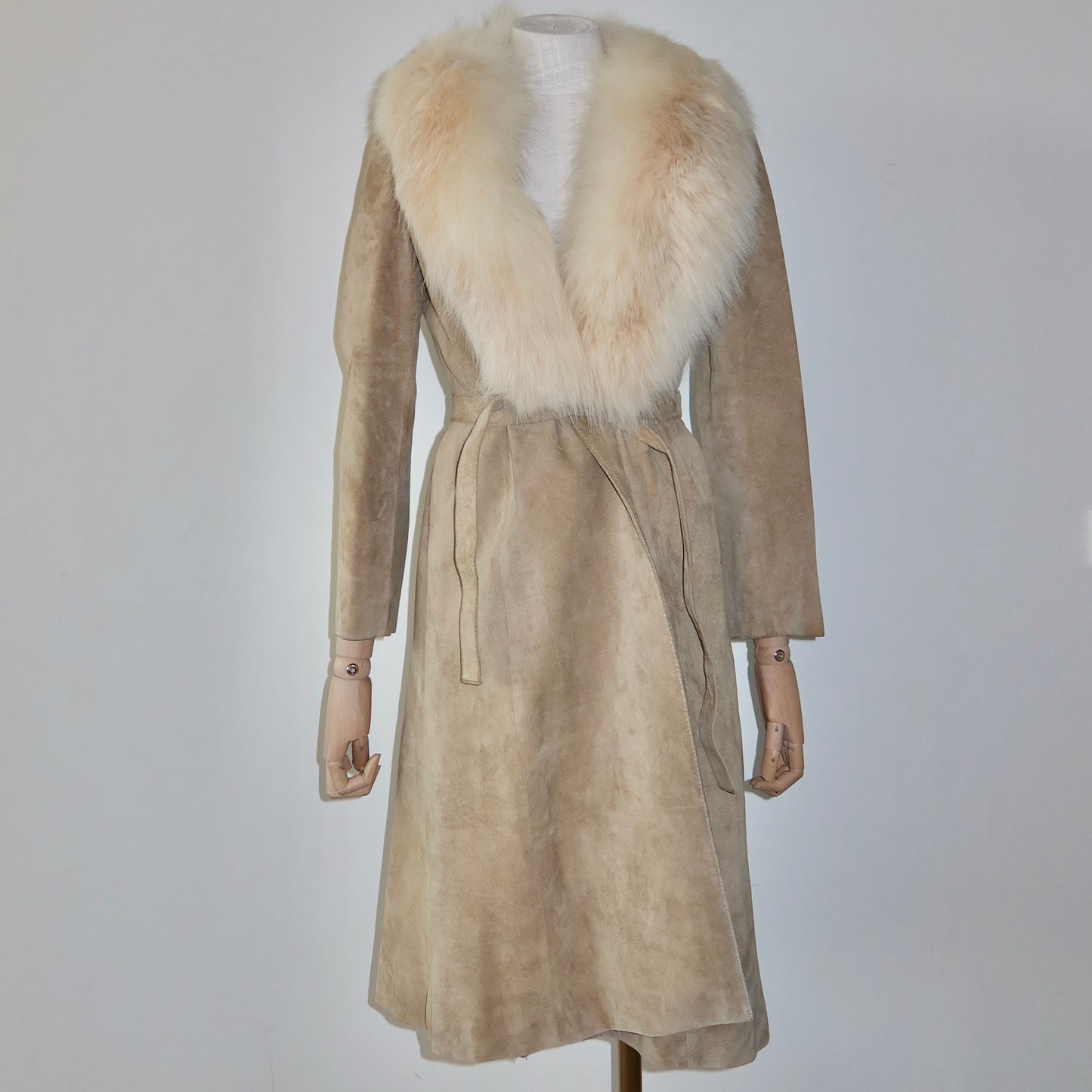 Vintage Suede Trench with Fox Fur Collar and Lining