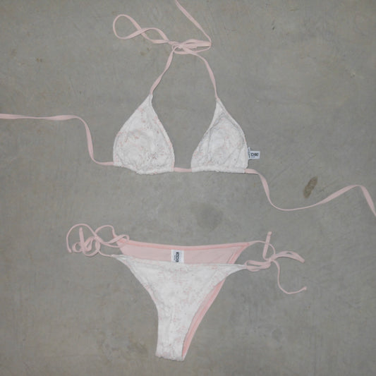 Moschino Baby Pink Bikini with White Lace Overlay