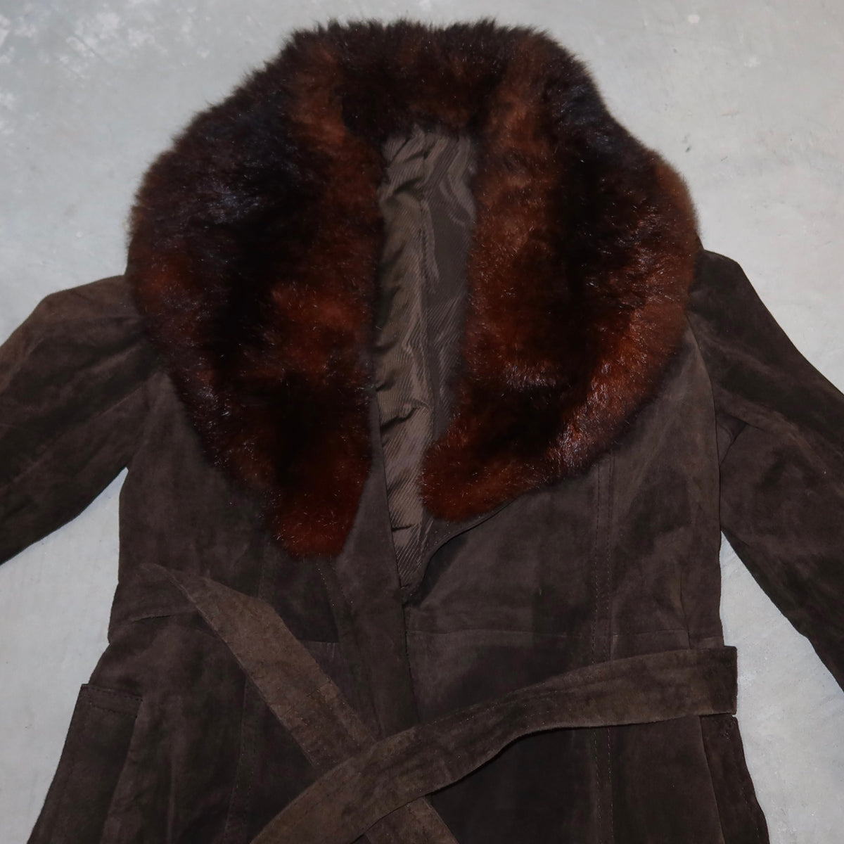 Vintage Suede Fur Trim Trench